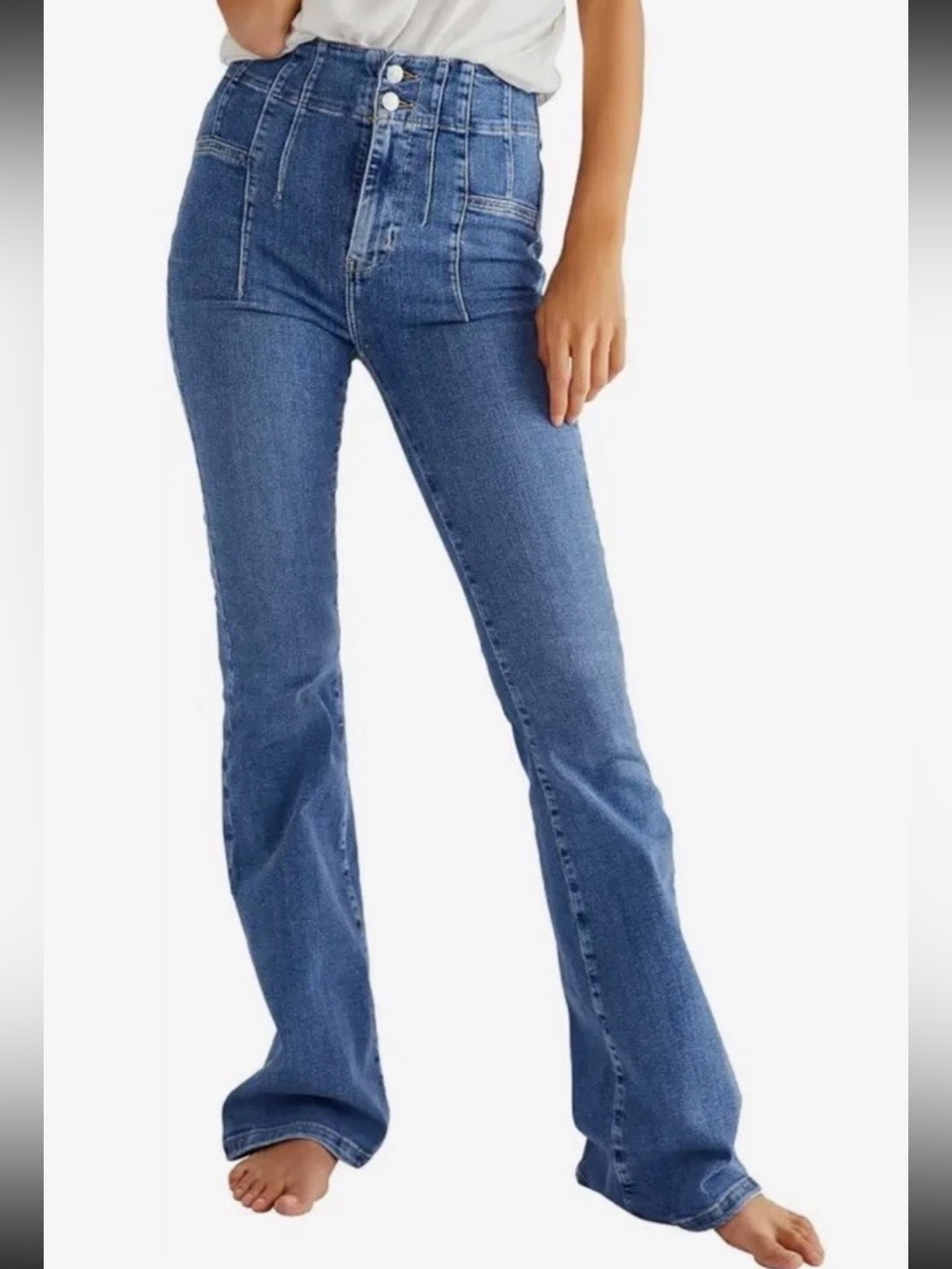 NWT We The Free Jayde Flare Jeans 29 Sunburst Blue Super High Rise 33